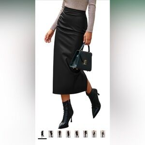 Elastic Waist Runched Bodycon Slit Pencil Midi Leather Skirt Business CasualNWOT